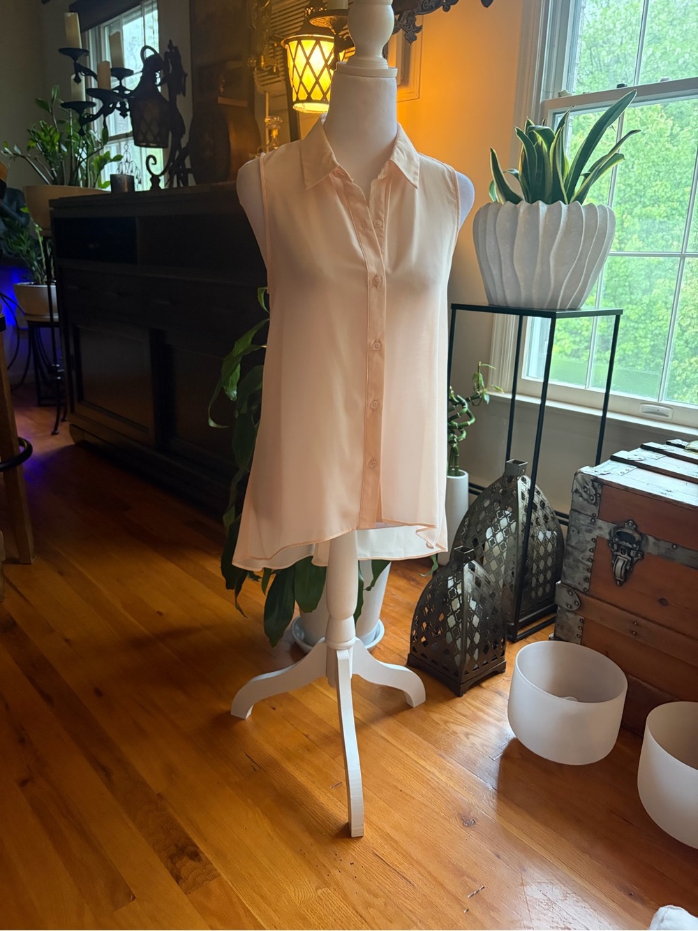 Sans Souci Peach Sleeveless Button-Front Blouse
